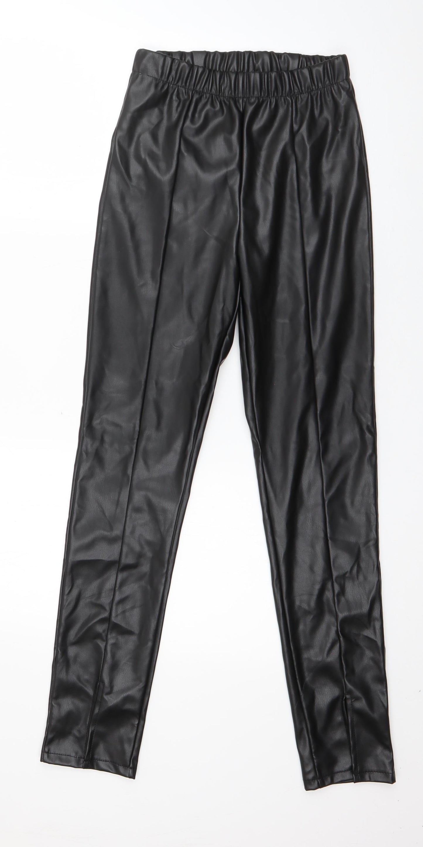 Eight Paris Womens Black  Polyester Capri Leggings Size S L28 in   - Faux leather Split front
