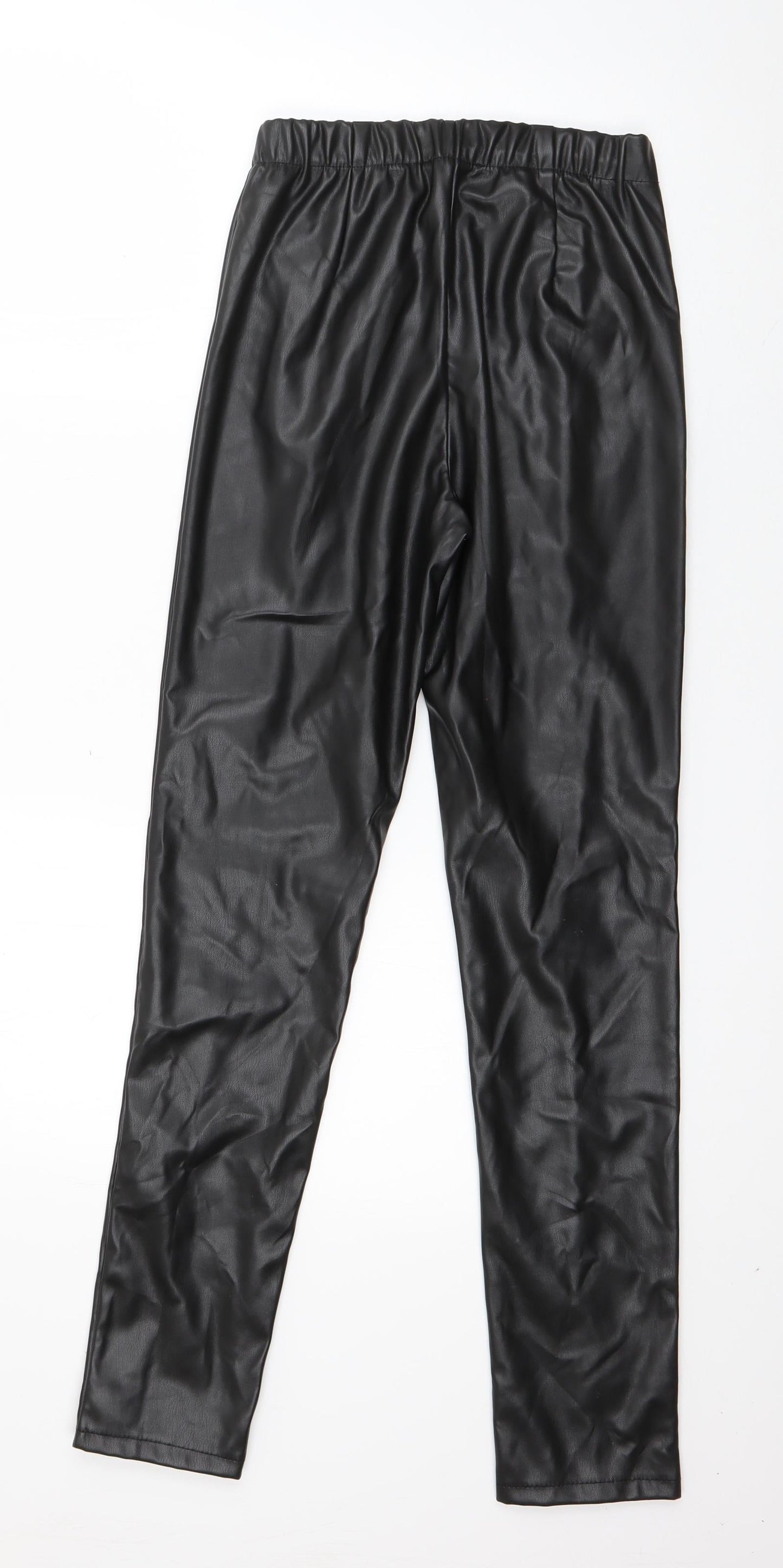Eight Paris Womens Black  Polyester Capri Leggings Size S L28 in   - Faux leather Split front