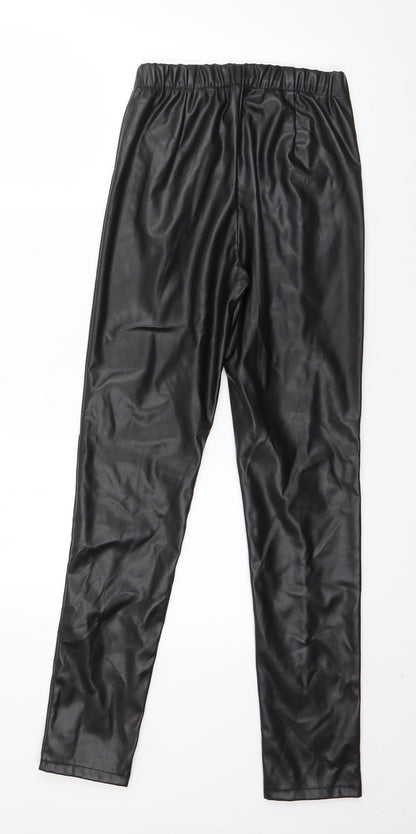 Eight Paris Womens Black  Polyester Capri Leggings Size S L28 in   - Faux leather Split front