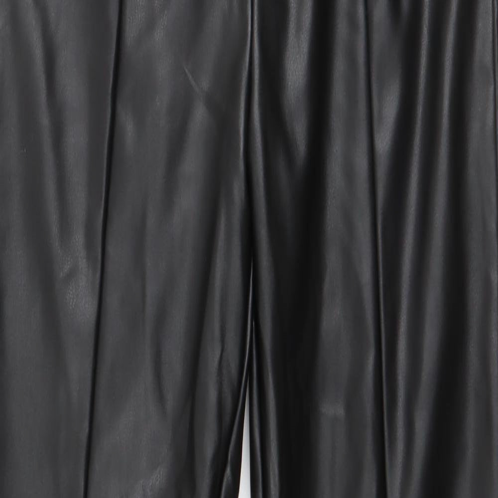 Eight Paris Womens Black  Polyester Capri Leggings Size S L28 in   - Faux leather Split front