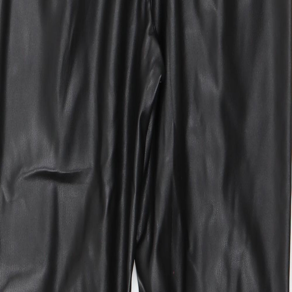 Eight Paris Womens Black  Polyester Capri Leggings Size S L28 in   - Faux leather Split front