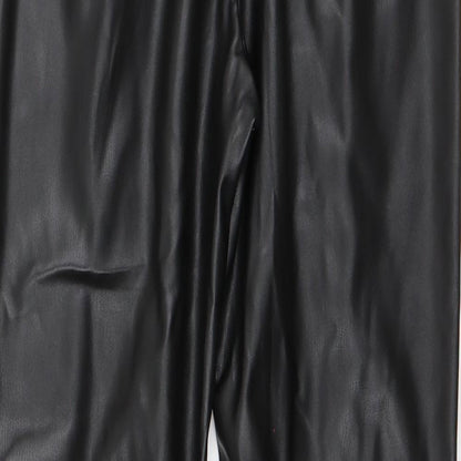Eight Paris Womens Black  Polyester Capri Leggings Size S L28 in   - Faux leather Split front