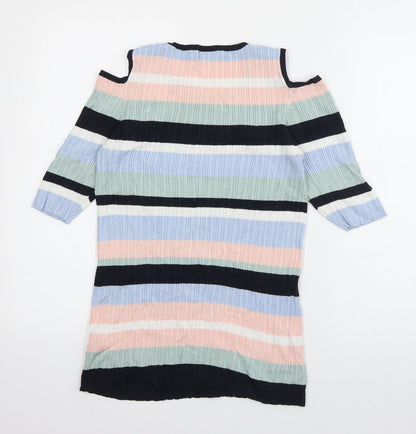 F&F Womens Multicoloured Round Neck Striped Viscose Pullover Jumper Size 14   - cut out shoulders