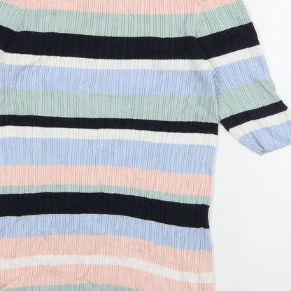F&F Womens Multicoloured Round Neck Striped Viscose Pullover Jumper Size 14   - cut out shoulders