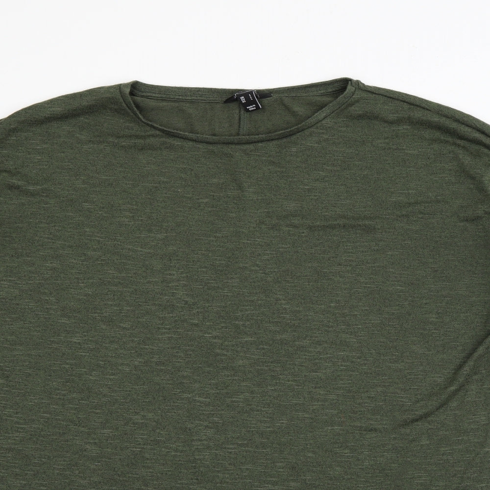 Close-up detail of New Look women’s green viscose pullover sweatshirt, size L, pullover