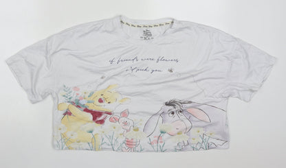Front view of Primark women’s white solid polyester top pyjama top, size UK 10, - winnie the pooh