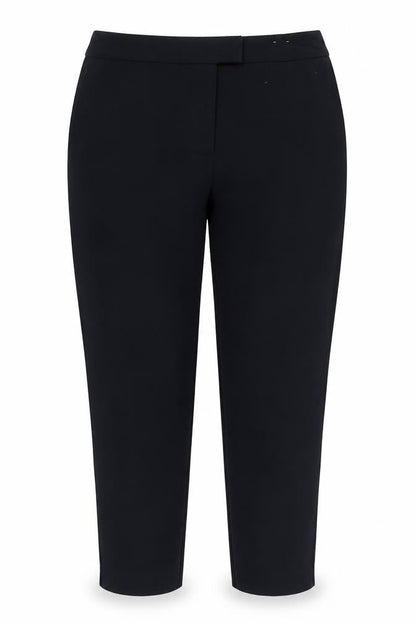 Front view of F&F women’s blue polyester trousers, size UK 12, 27-inch leg regular hook & eye