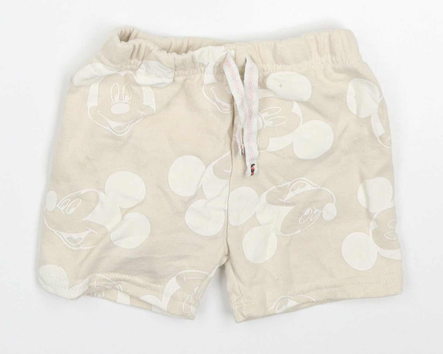 Primark Baby Beige  Cotton Sweatpants Trousers Size 9-12 Months  Drawstring - Mickey Mouse Sweat Shorts