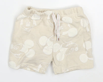 Primark Baby Beige  Cotton Sweatpants Trousers Size 9-12 Months  Drawstring - Mickey Mouse Sweat Shorts