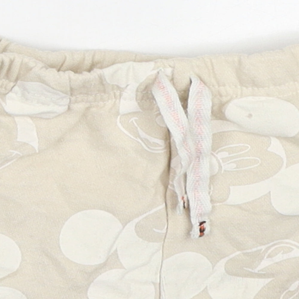 Primark Baby Beige  Cotton Sweatpants Trousers Size 9-12 Months  Drawstring - Mickey Mouse Sweat Shorts