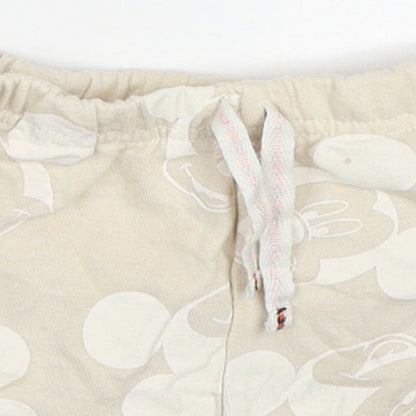 Primark Baby Beige  Cotton Sweatpants Trousers Size 9-12 Months  Drawstring - Mickey Mouse Sweat Shorts