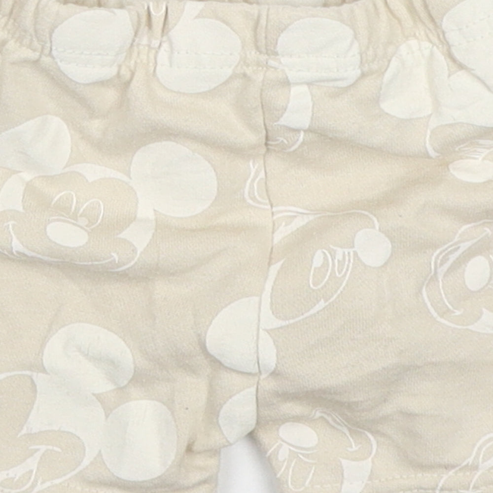 Primark Baby Beige  Cotton Sweatpants Trousers Size 9-12 Months  Drawstring - Mickey Mouse Sweat Shorts