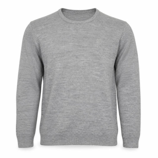 Front view of :FC men’s grey round neck acrylic jumper, size L