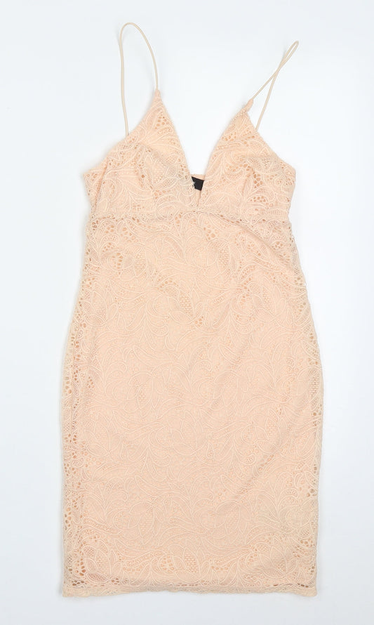 New Look Womens Pink  Polyester Bodycon  Size 6  V-Neck Pullover
