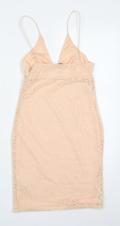 New Look Womens Pink  Polyester Bodycon  Size 6  V-Neck Pullover