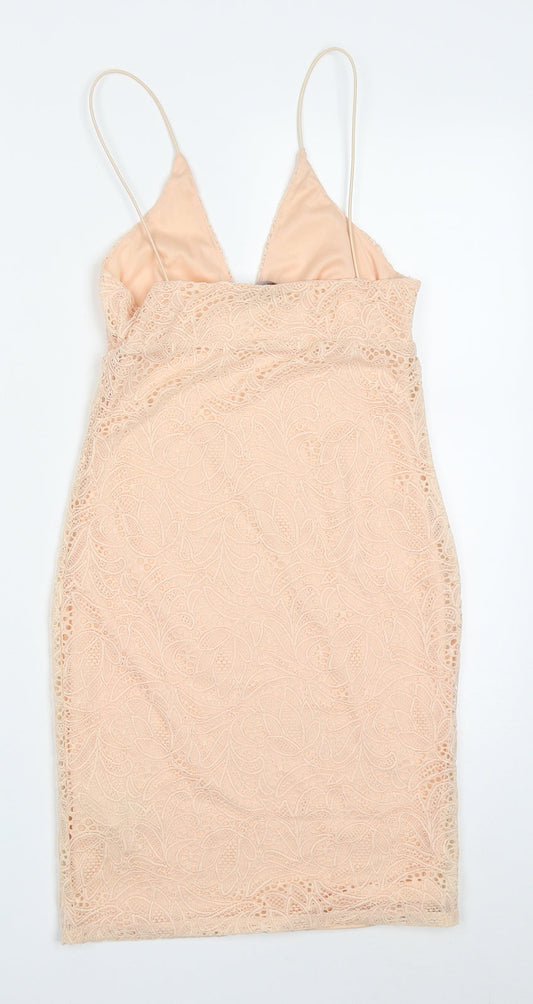New Look Womens Pink  Polyester Bodycon  Size 6  V-Neck Pullover