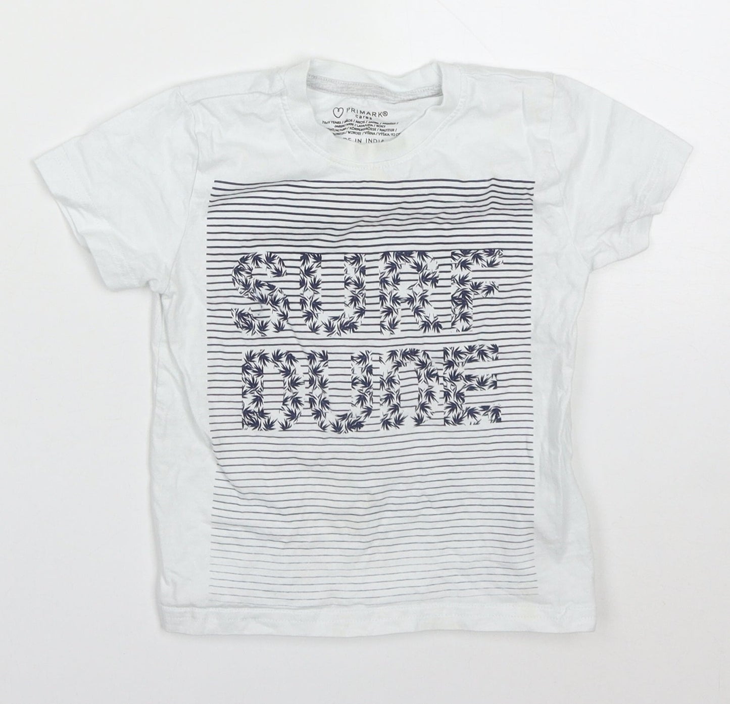 Primark Boys White  Cotton Basic T-Shirt Size 18-24 Months Crew Neck Pullover - Surf Dude