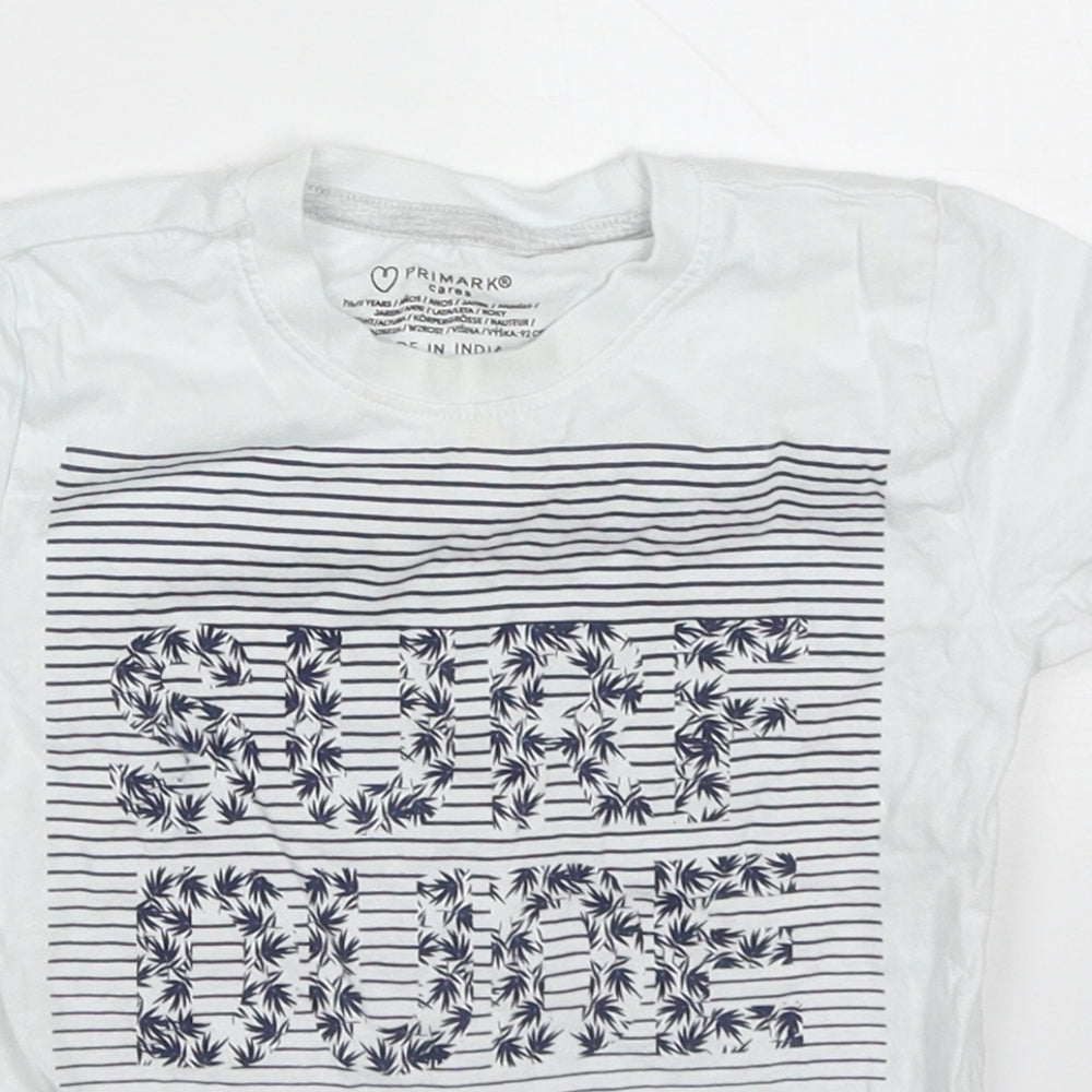 Primark Boys White  Cotton Basic T-Shirt Size 18-24 Months Crew Neck Pullover - Surf Dude