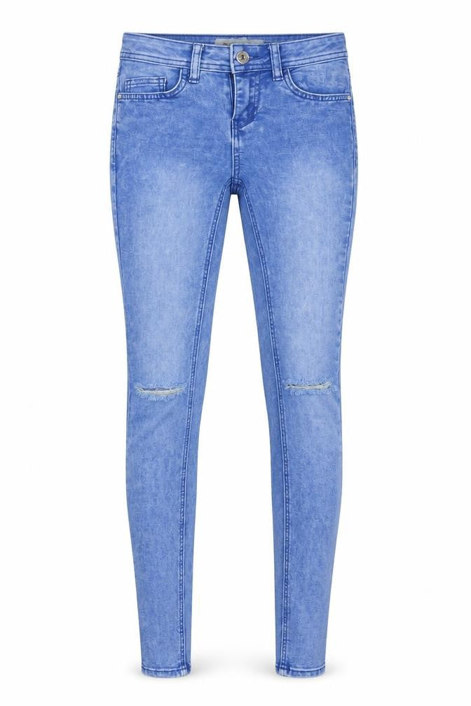 Front view of New Look women’s blue cotton skinny jeans, size UK 6, 30-inch leg regular button