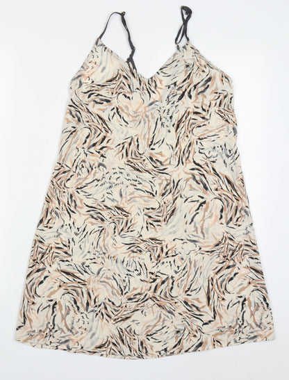 Primark Womens Beige Animal Print Polyester Slip Dress  Size 6  V-Neck Pullover