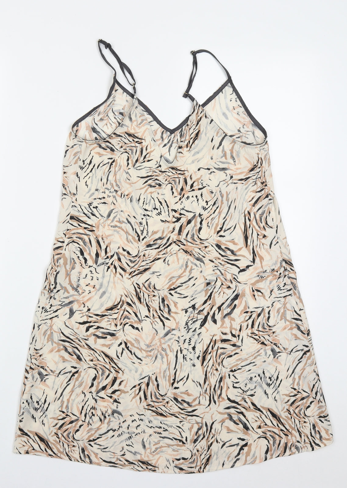 Primark Womens Beige Animal Print Polyester Slip Dress  Size 6  V-Neck Pullover