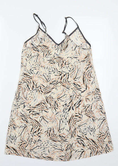 Primark Womens Beige Animal Print Polyester Slip Dress  Size 6  V-Neck Pullover