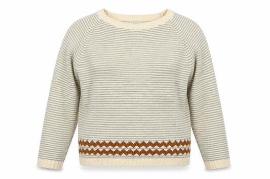Front view of Sheilay women’s beige round neck striped acrylic jumper, size S