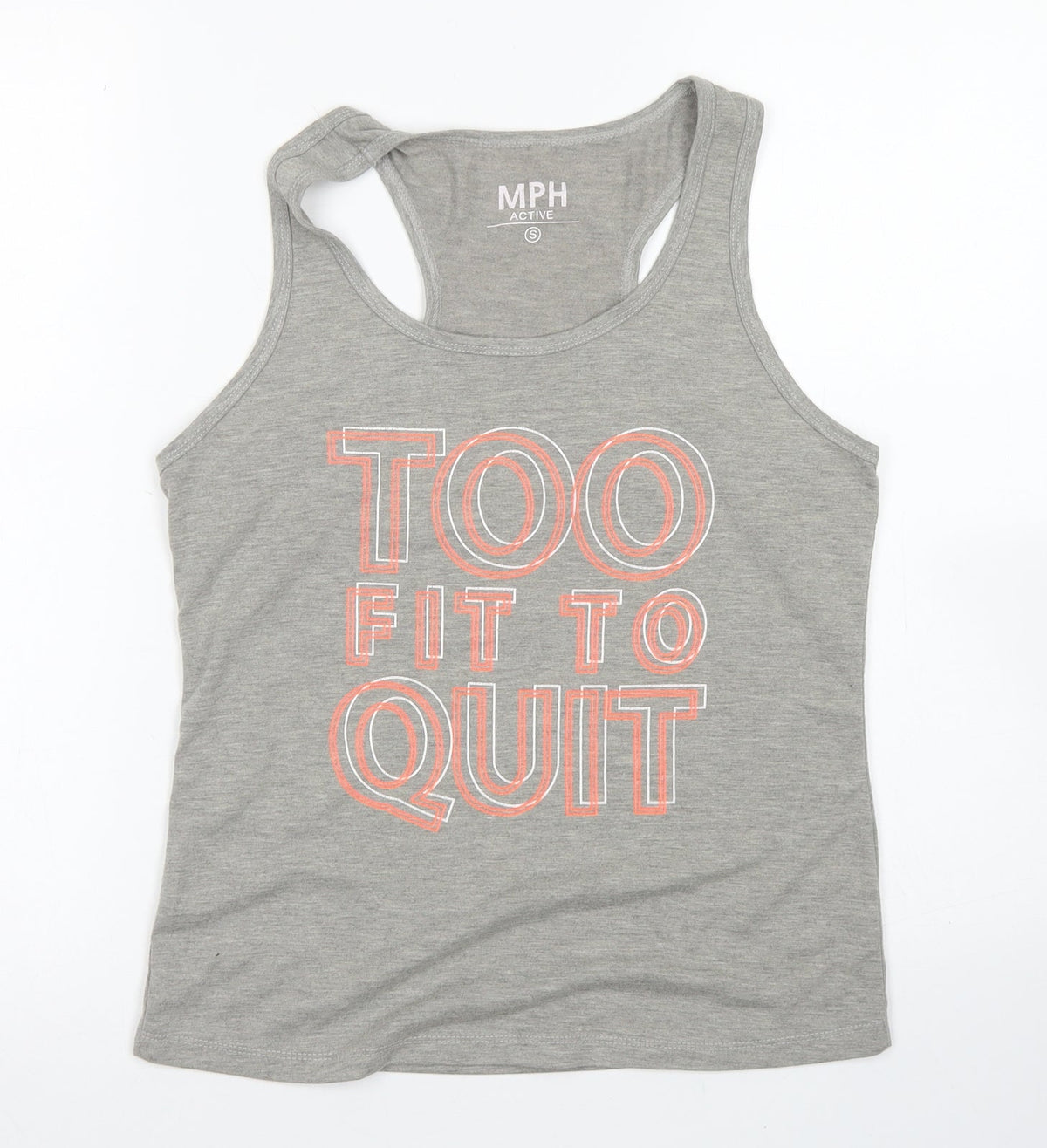 Additional front view of MPH women’s grey polyester basic tank, size S, scoop neck