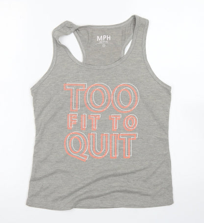 Additional front view of MPH women’s grey polyester basic tank, size S, scoop neck