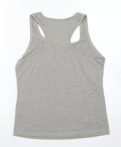 Back view of MPH women’s grey polyester basic tank, size S, scoop neck