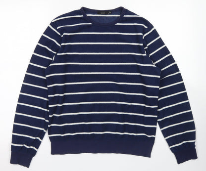 Additional front view of Bossini girls’ blue striped polyester pullover sweatshirt, size S