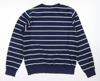 Back view of Bossini girls’ blue striped polyester pullover sweatshirt, size S