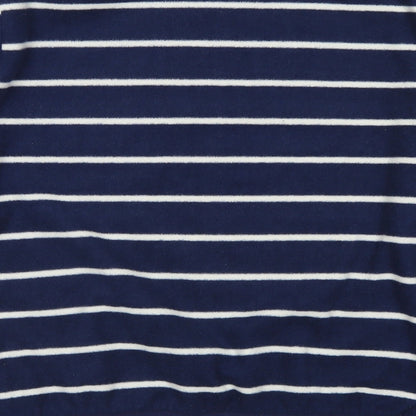 Brand and care label for Bossini girls’ blue striped polyester pullover sweatshirt, size S