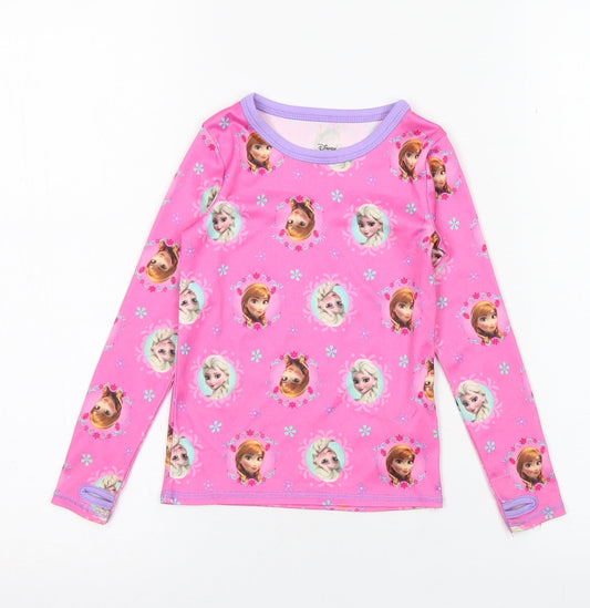 CuddlDuds Girls Pink Spotted Polyester Basic T-Shirt Size 3 Years Crew Neck  - Frozen, Anna & Elsa