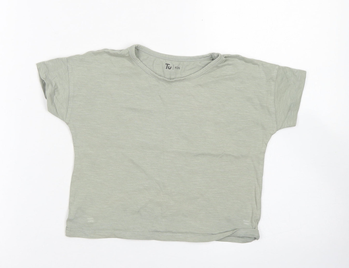 TU Girls Green  Cotton Basic T-Shirt Size 5 Years Crew Neck