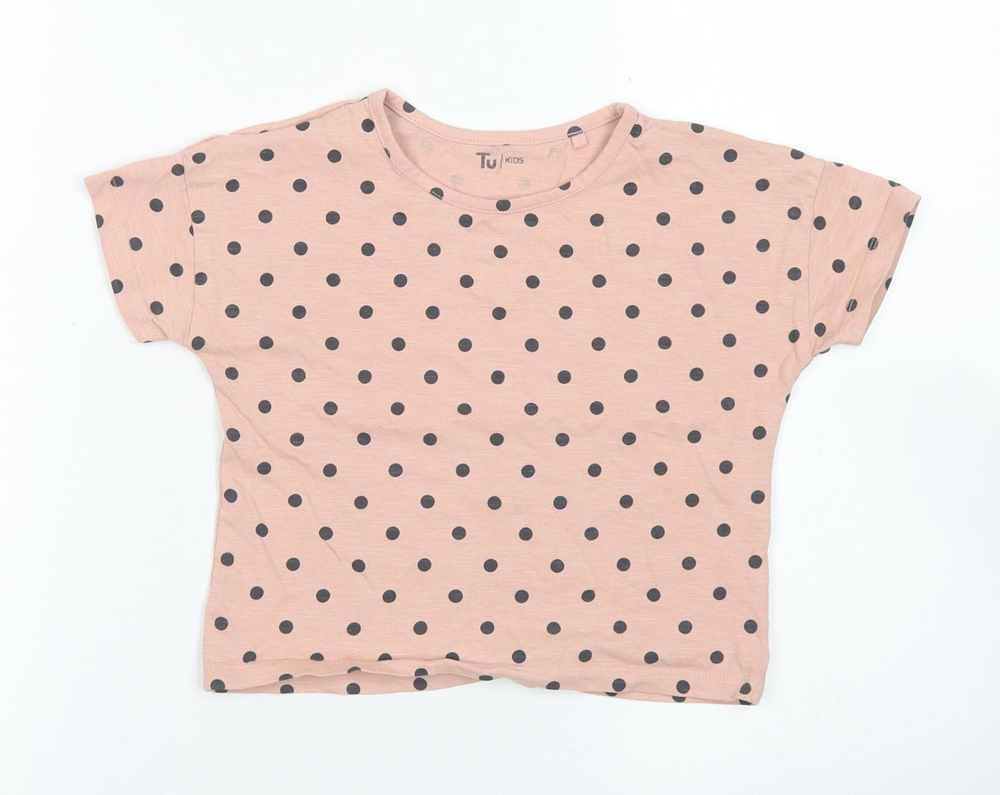 TU Girls Pink Polka Dot Cotton Cropped T-Shirt Size 5 Years Crew Neck