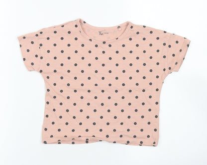 TU Girls Pink Polka Dot Cotton Cropped T-Shirt Size 5 Years Crew Neck