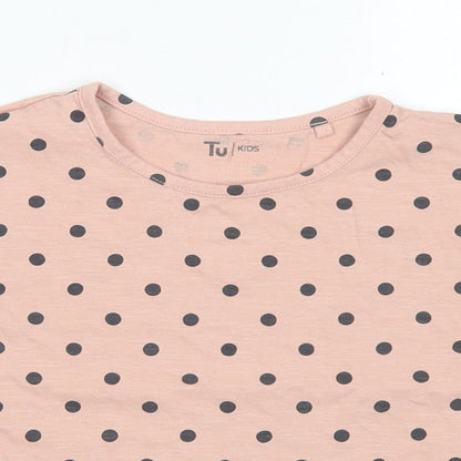 TU Girls Pink Polka Dot Cotton Cropped T-Shirt Size 5 Years Crew Neck