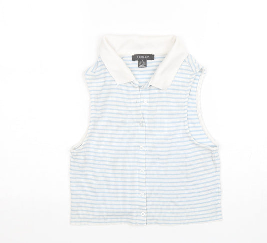 Primark Womens Multicoloured Striped Cotton Basic Button-Up Size S Collared