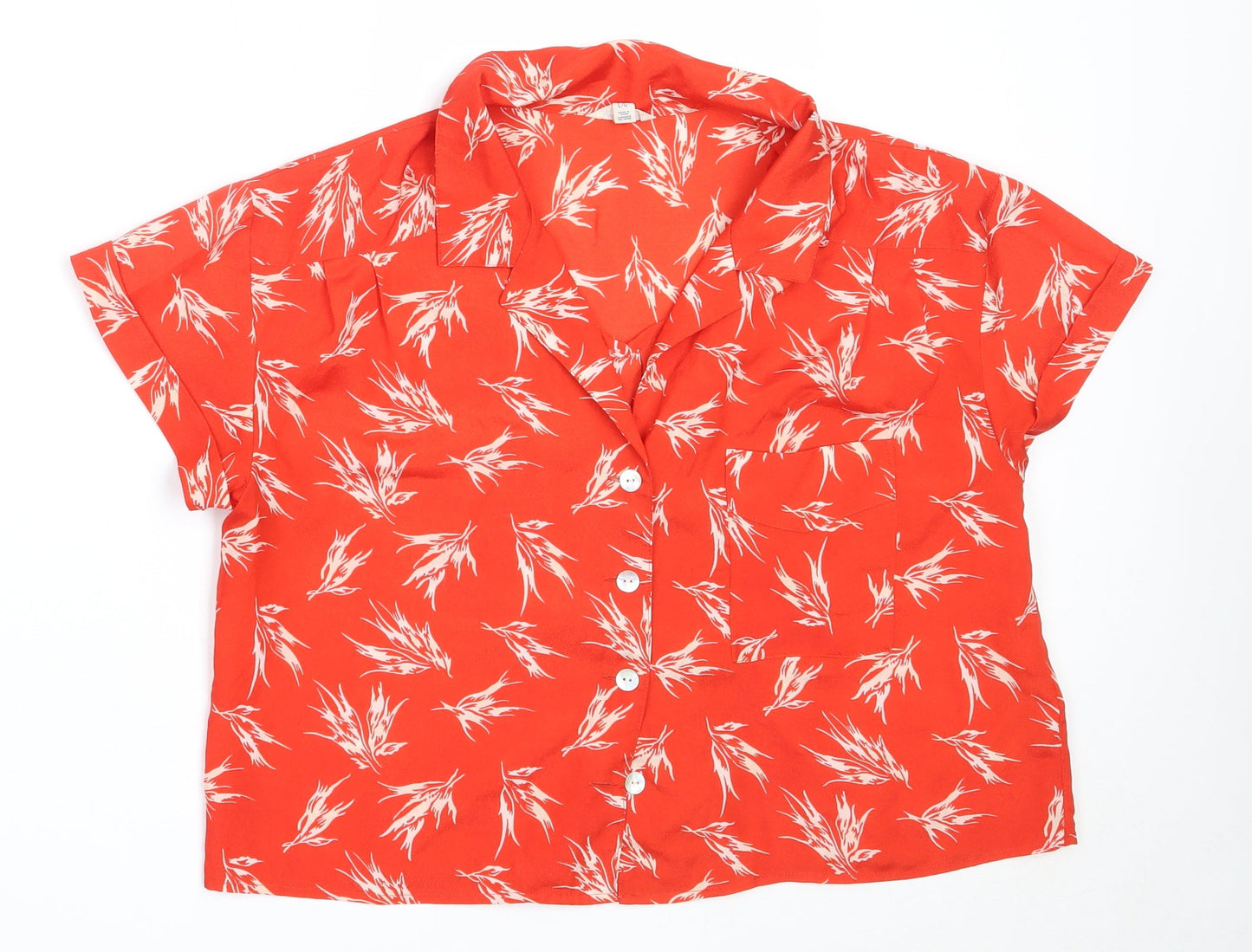 I Love H81 Womens Red  Polyester Basic Button-Up Size L Collared