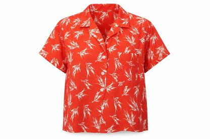 Front view of I Love H81 women’s red polyester basic button-up, size L, collared