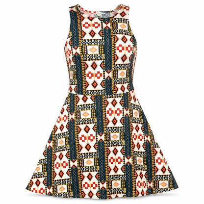 H&M Womens Orange Geometric Polyester Fit & Flare  Size M  Round Neck