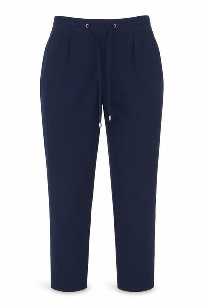 Front view of Oodji women’s blue polyester trousers, size UK 40, 26.5-inch leg regular