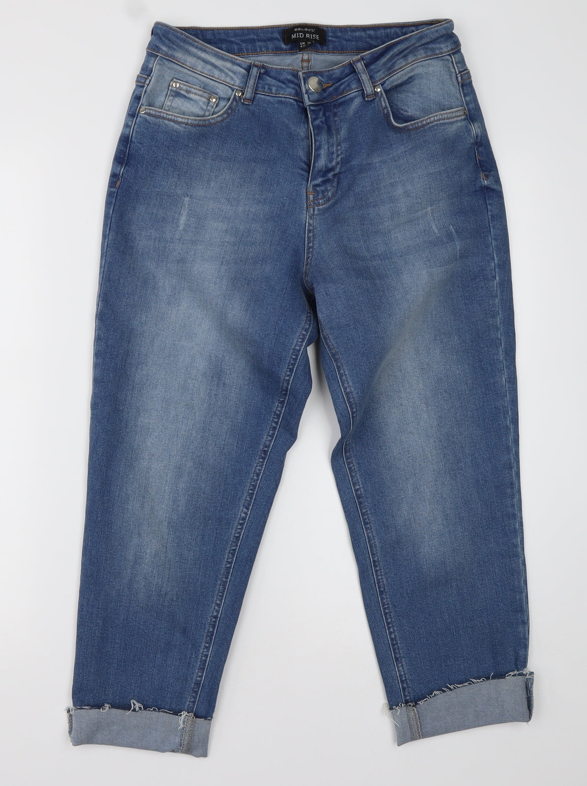 Select Womens Blue  Cotton Cropped Jeans Size 10 L24 in Regular Button