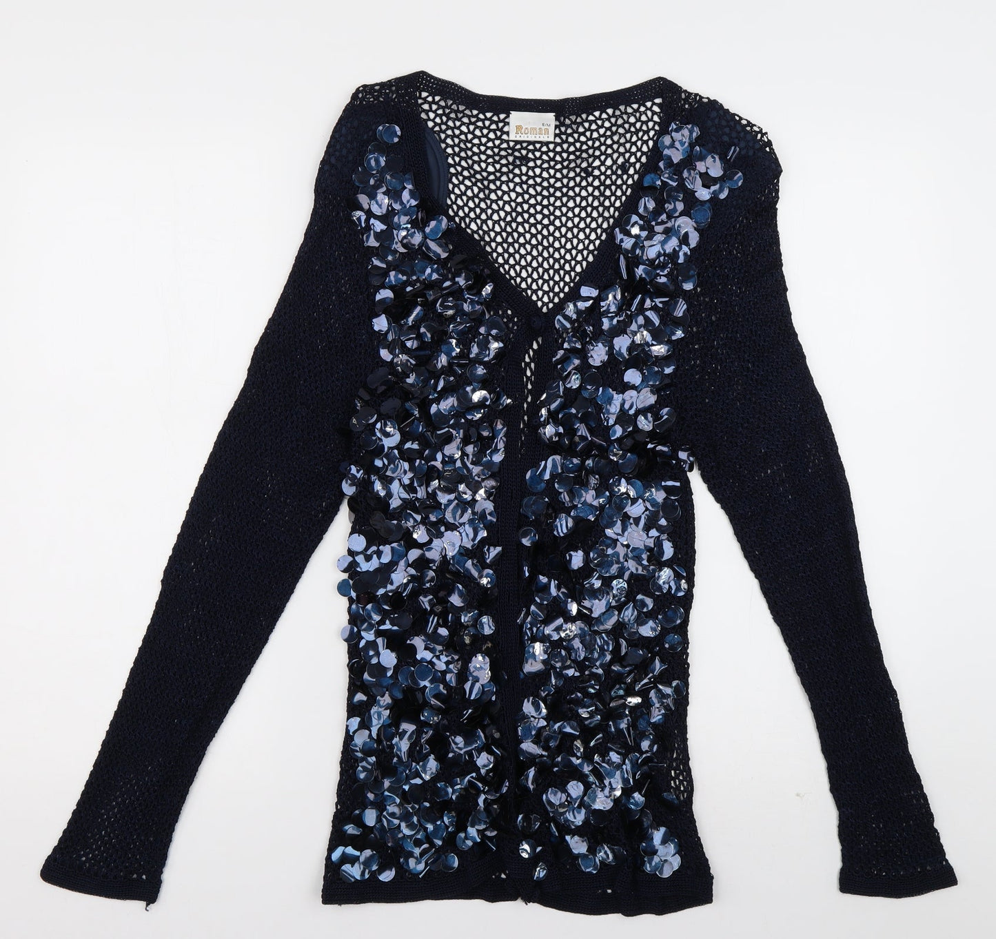 Womens UK Size S Roman Blue Cardigan Jumper