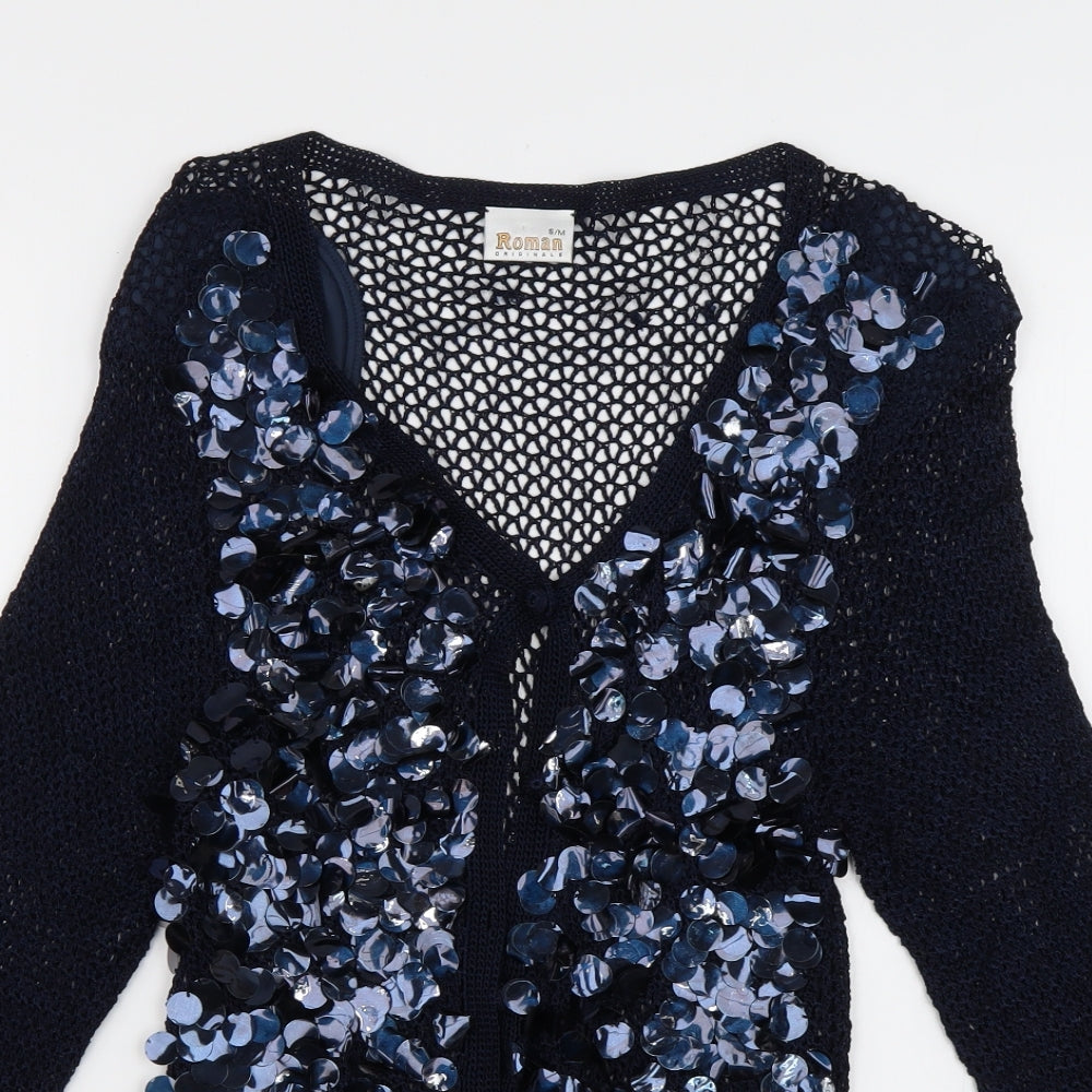 Womens UK Size S Roman Blue Cardigan Jumper