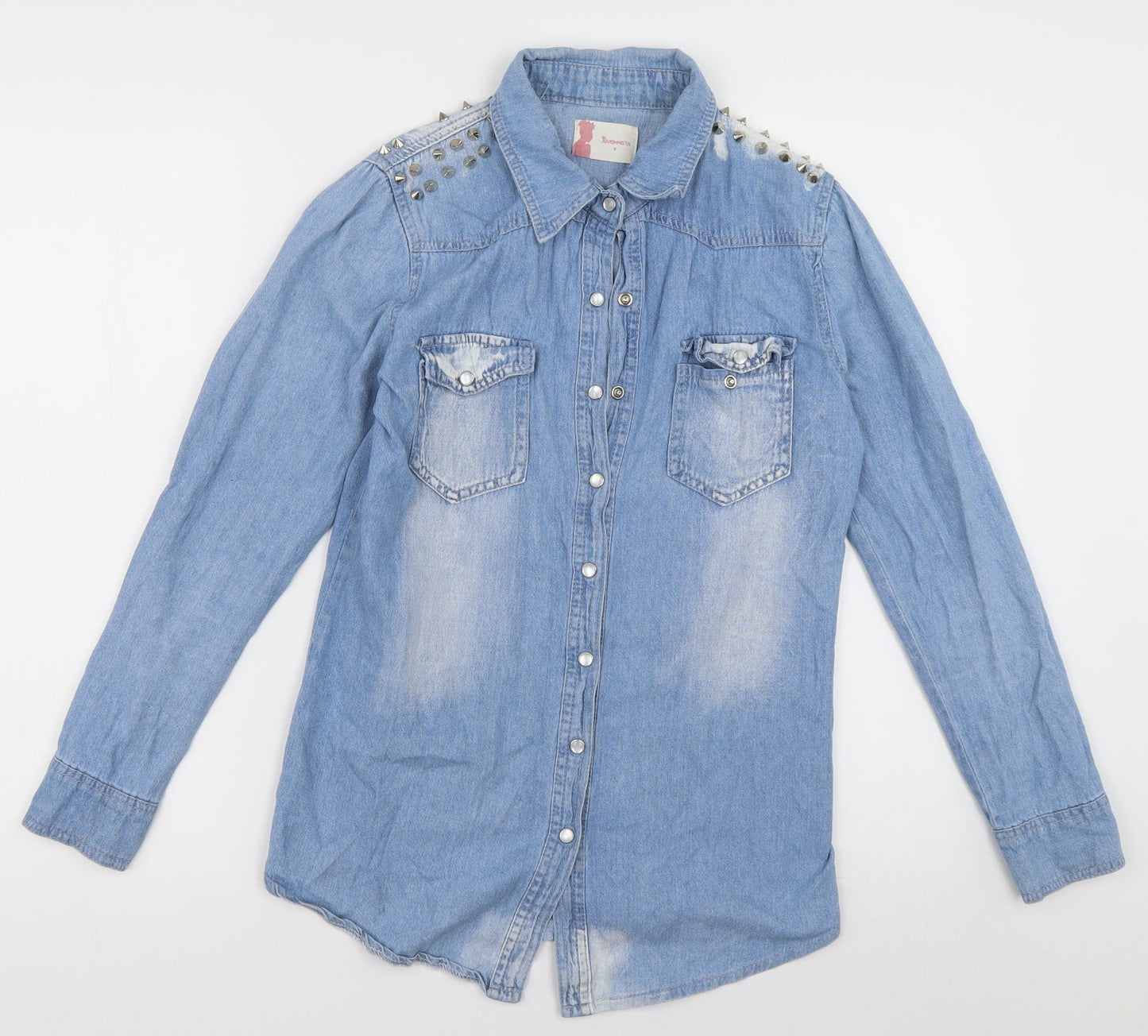 jovonista Womens Blue  Cotton Basic Button-Up Size 8 Collared
