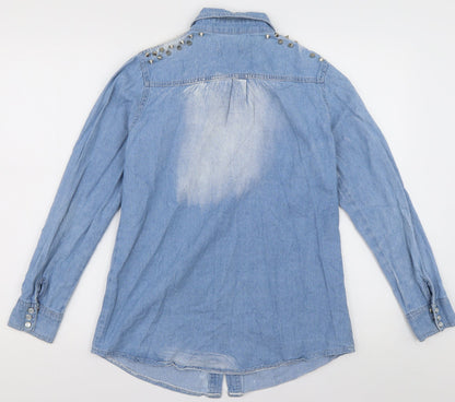jovonista Womens Blue  Cotton Basic Button-Up Size 8 Collared