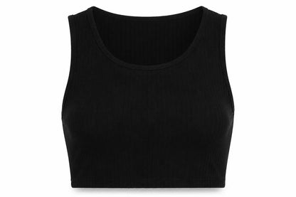 Front view of I SAW IT FIRST women’s black polyester cropped tank, size UK 8, scoop neck