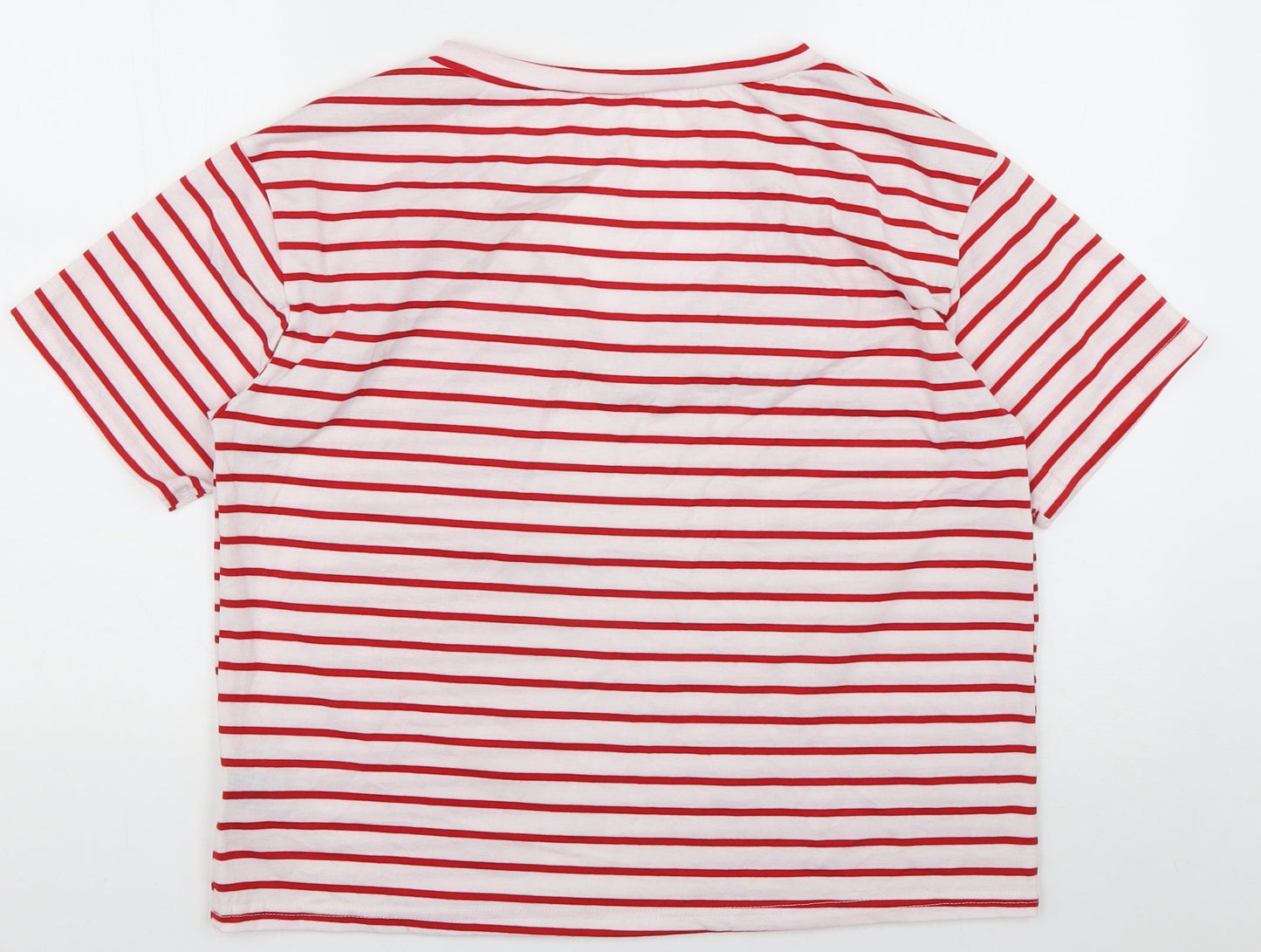 SheIn Womens Red Striped Cotton Basic T-Shirt Size M V-Neck